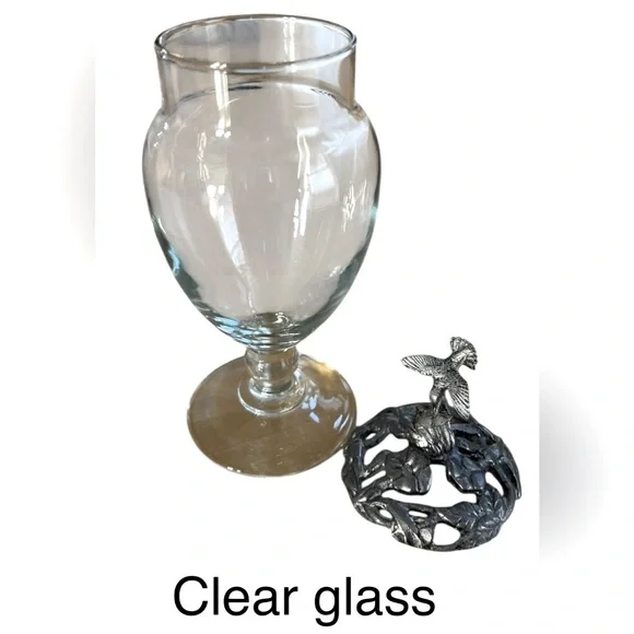 Hummingbird & Flower Art Nouveau Pewter Lid, Glass Potpourri Jar Silvestri MINT - Picture 3 of 3